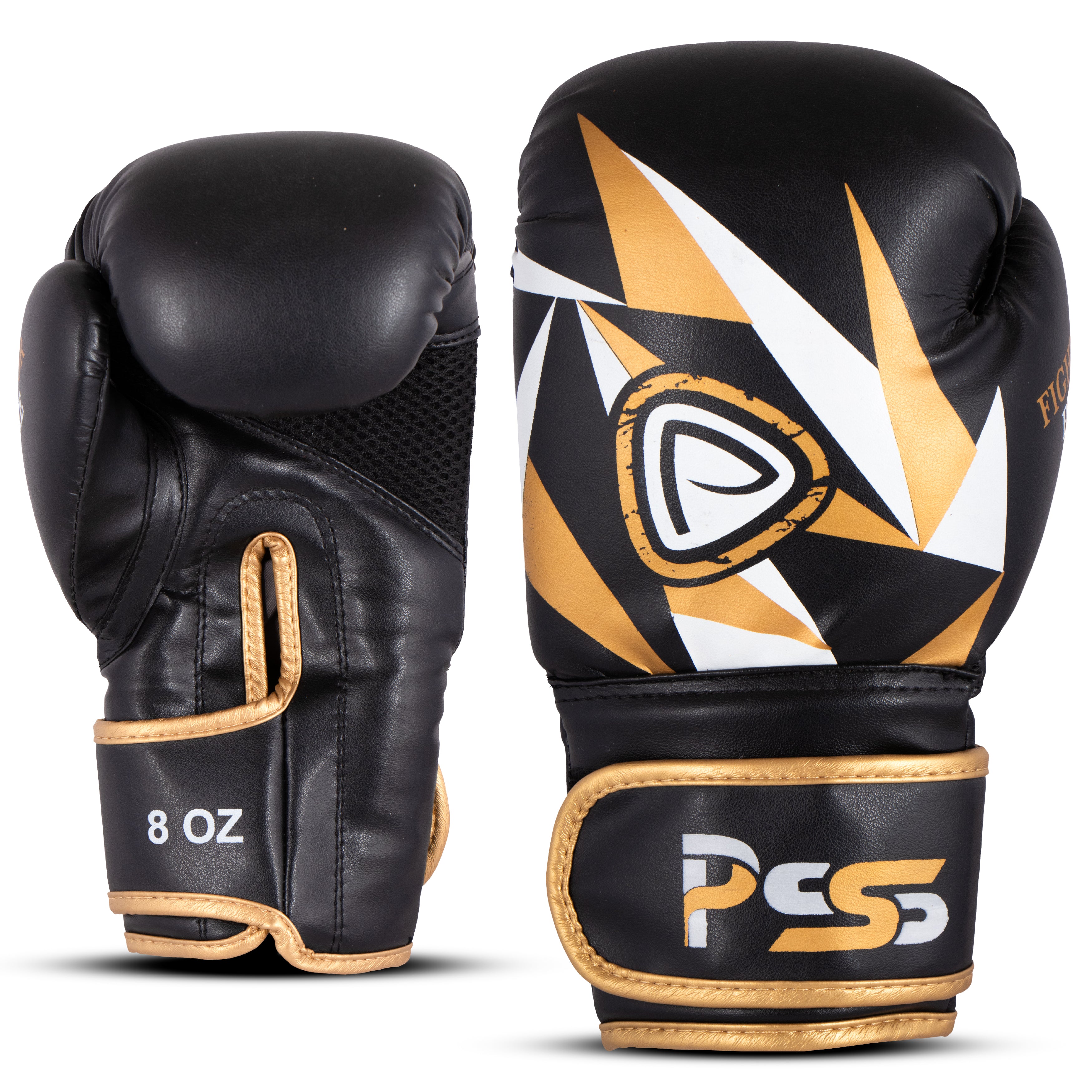 Kids Boxing Gloves Black On Golden Pattern