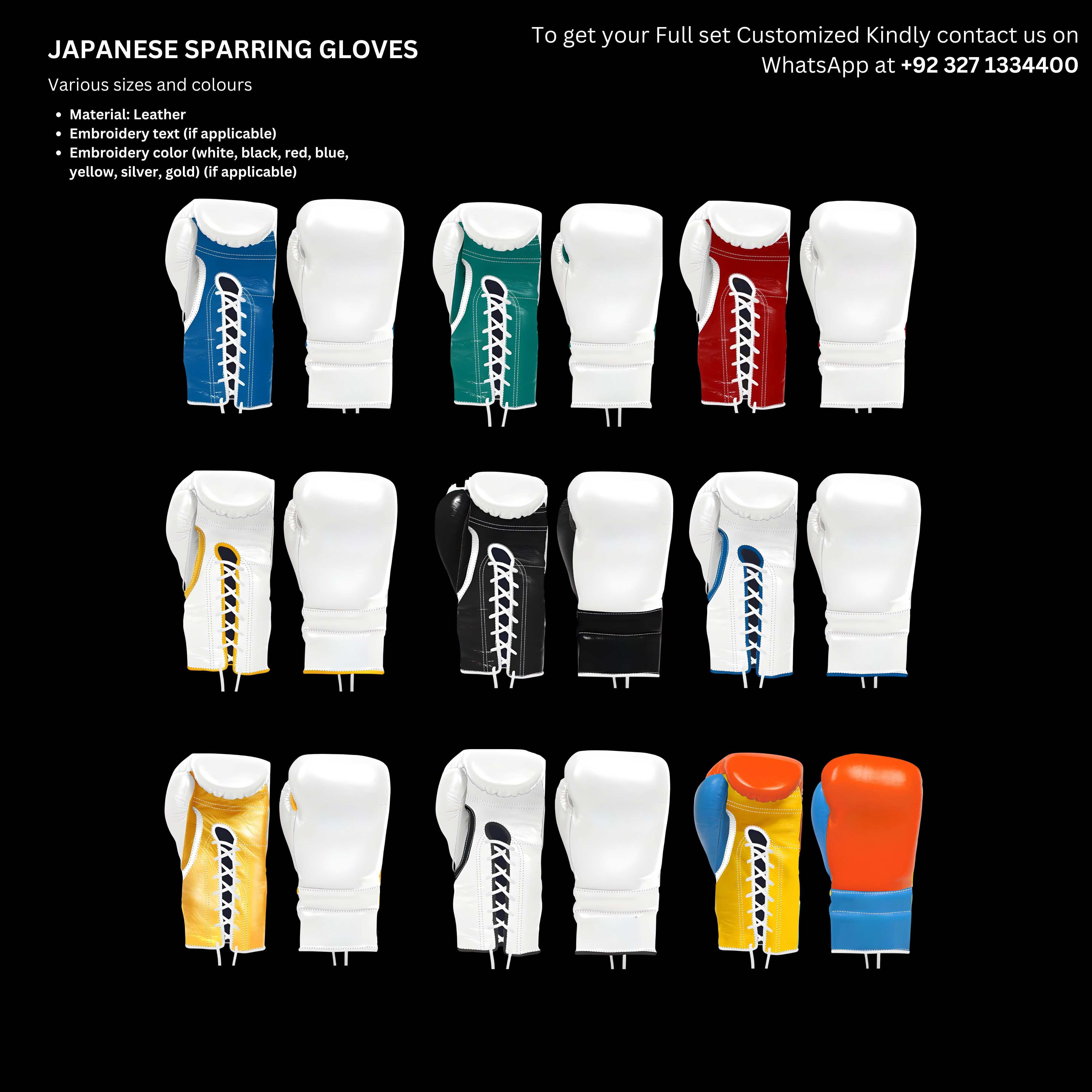 Japanese Sparring Gloves - Fully Customizable - Embroidered Names - Choose Any colourway