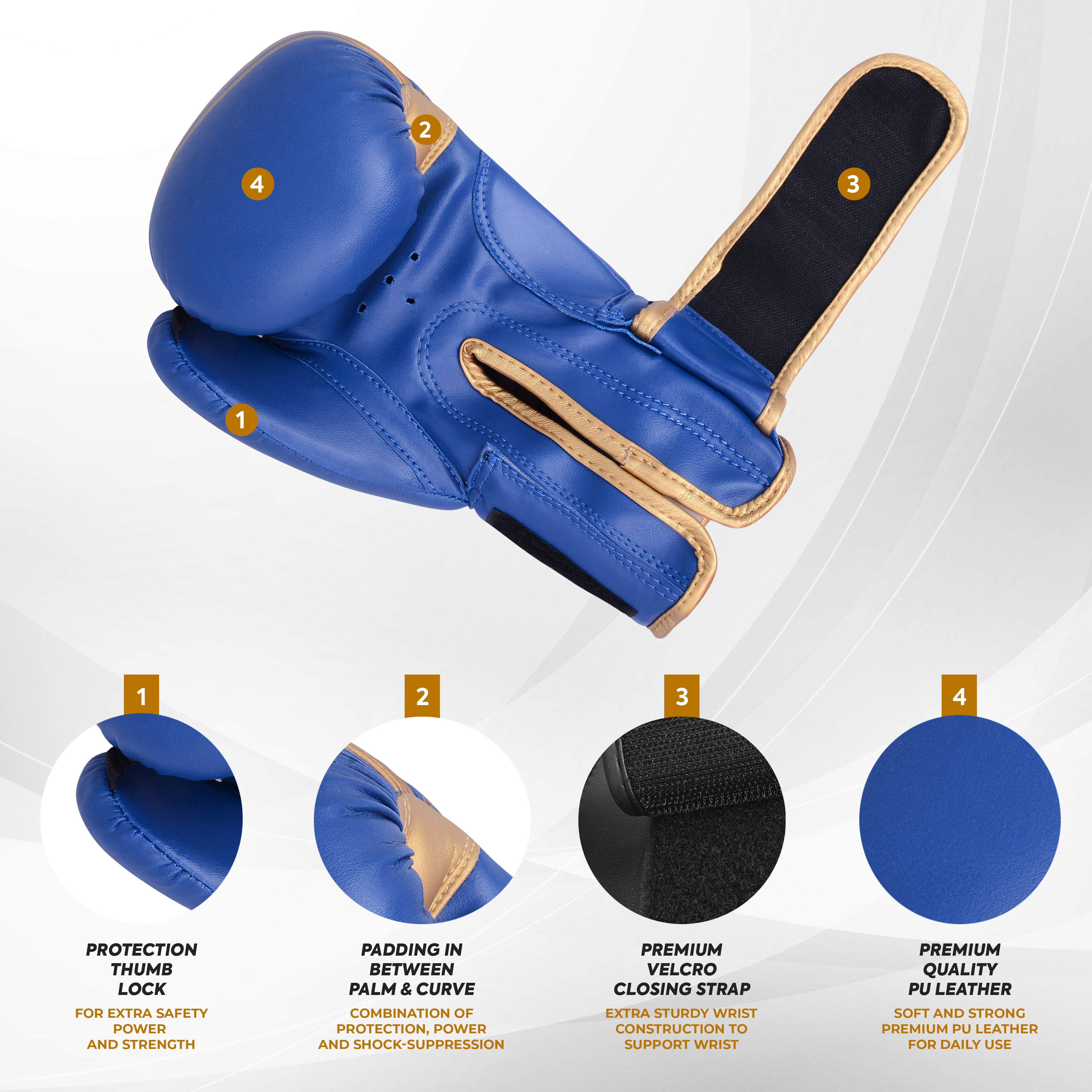 Kids Boxing Gloves Blue On Golden Line