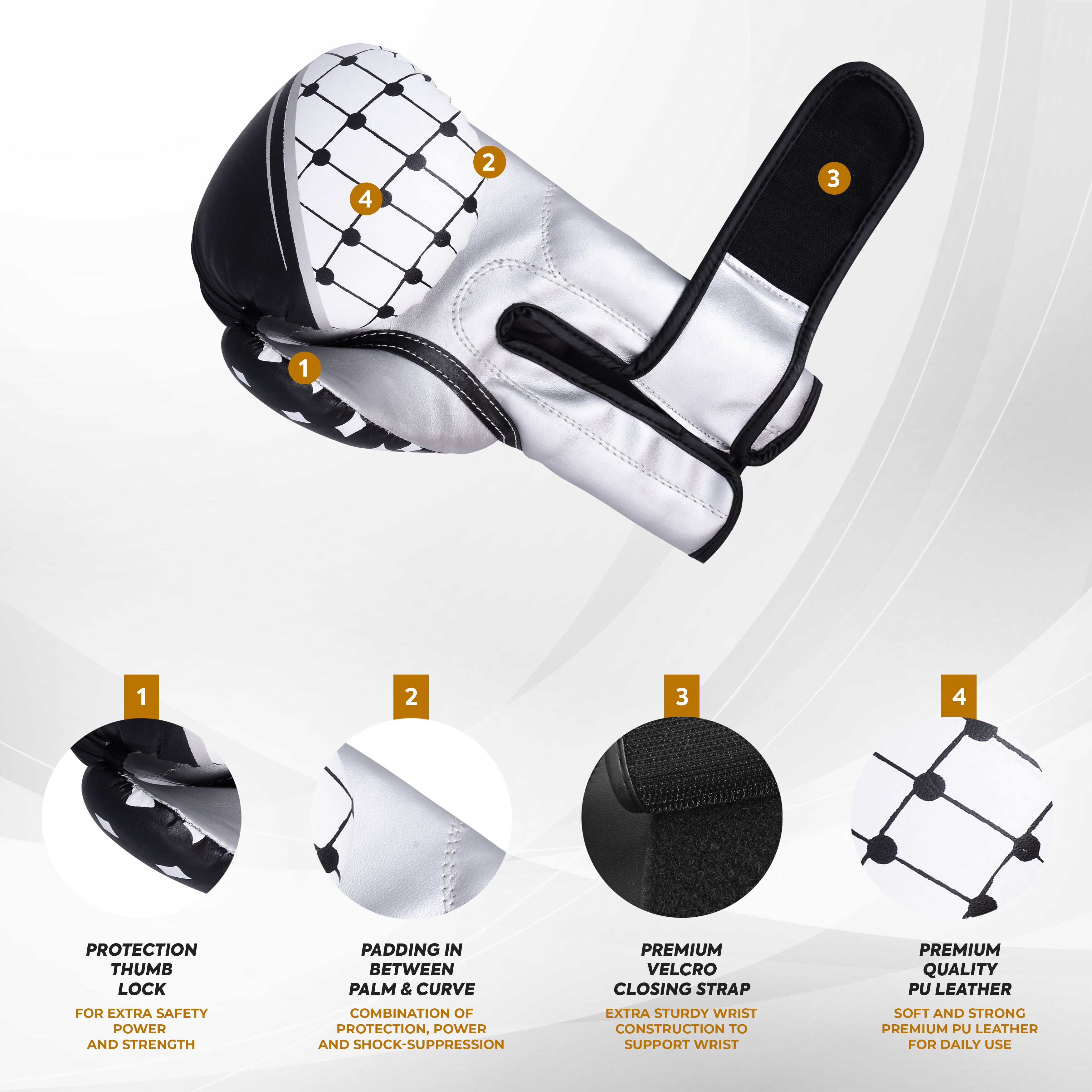 Kids Boxing Gloves Black On White