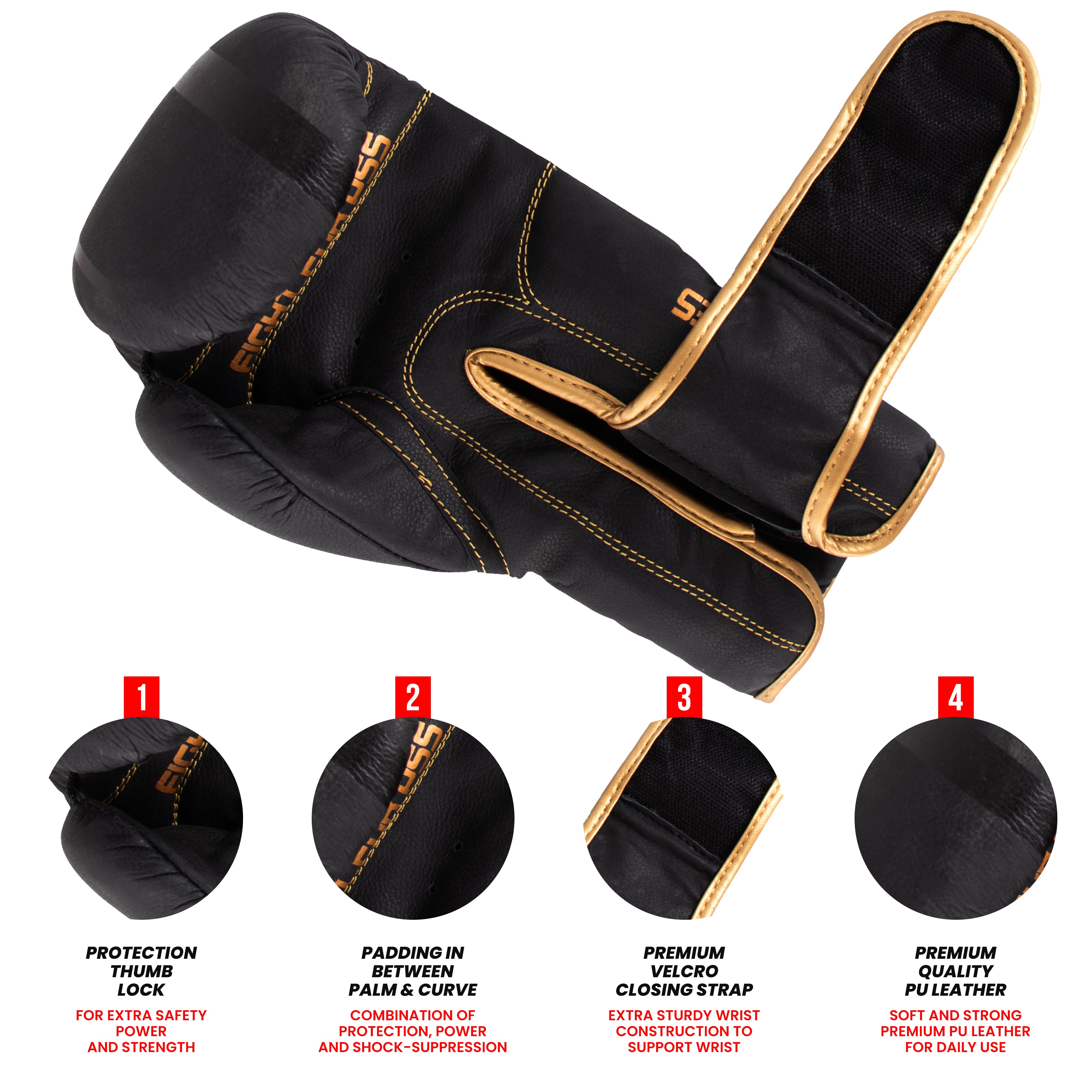 Leather Kids Boxing Gloves Golden