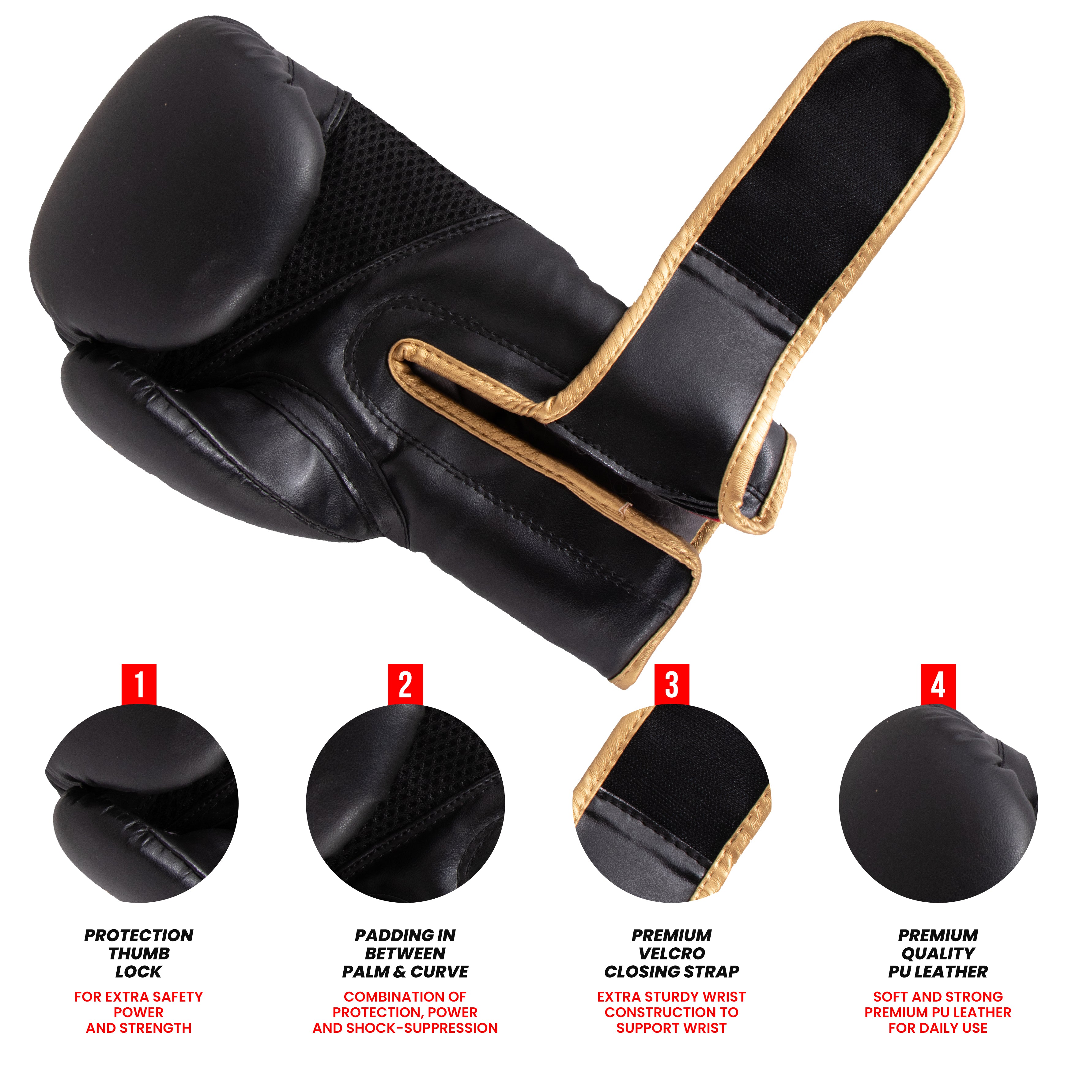 Kids Boxing Gloves Black On Golden Pattern