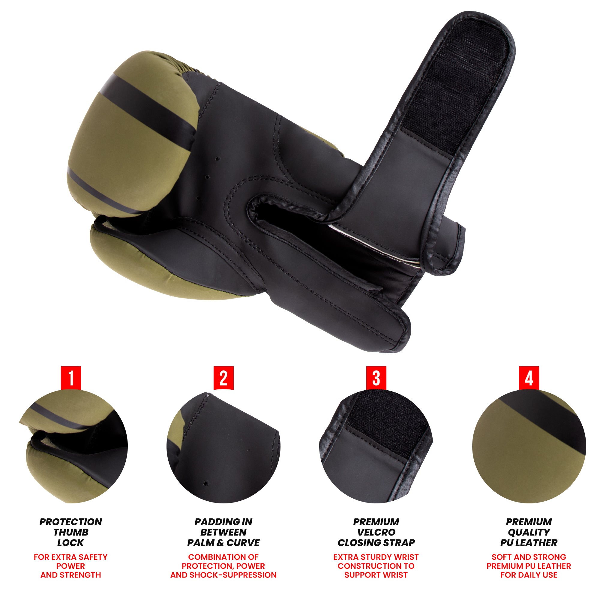 Kids Boxing Gloves Commando Green NOIR SERIES