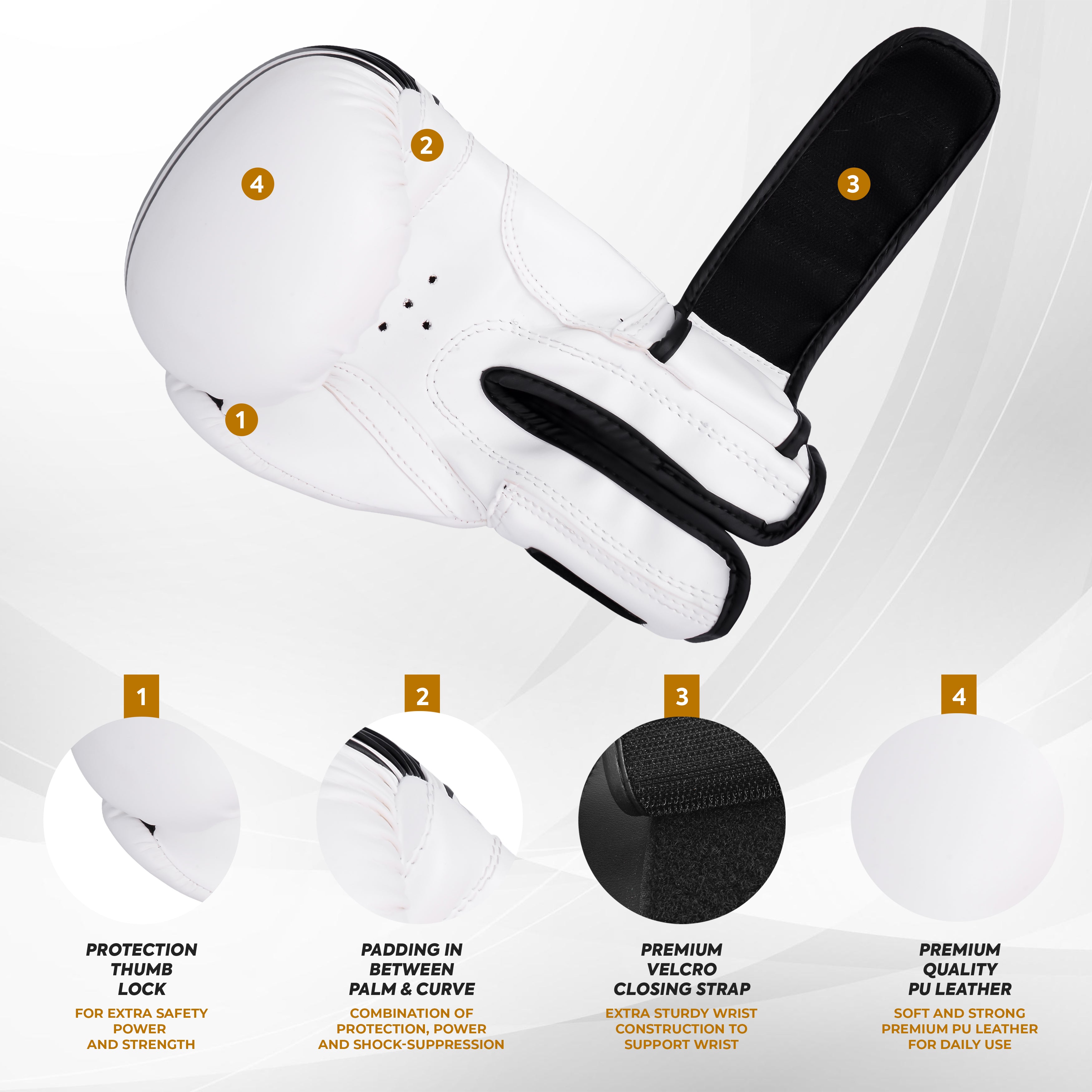 Kids Boxing Gloves White On Balck Line