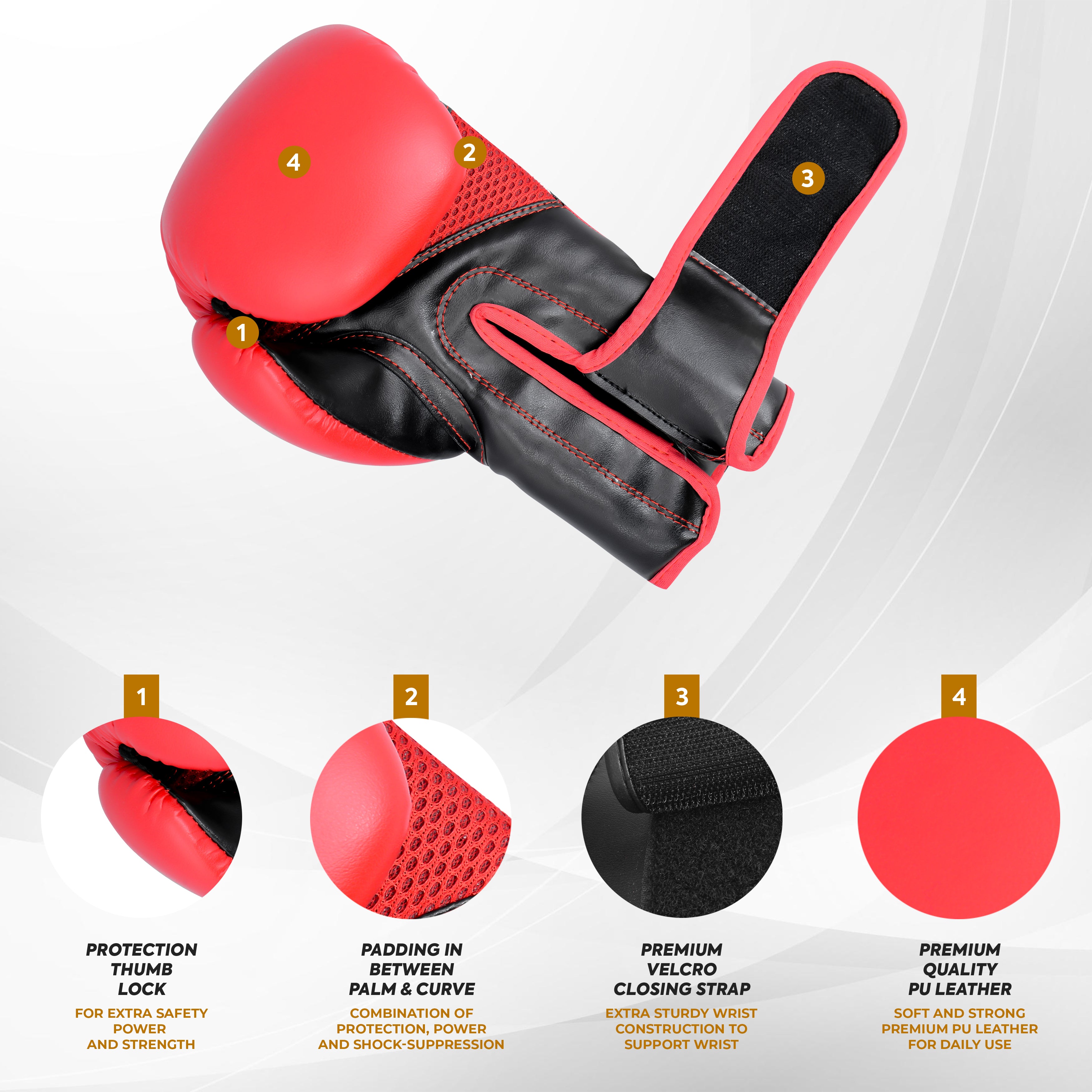 Kids Boxing Gloves Red On White & Black Pattern