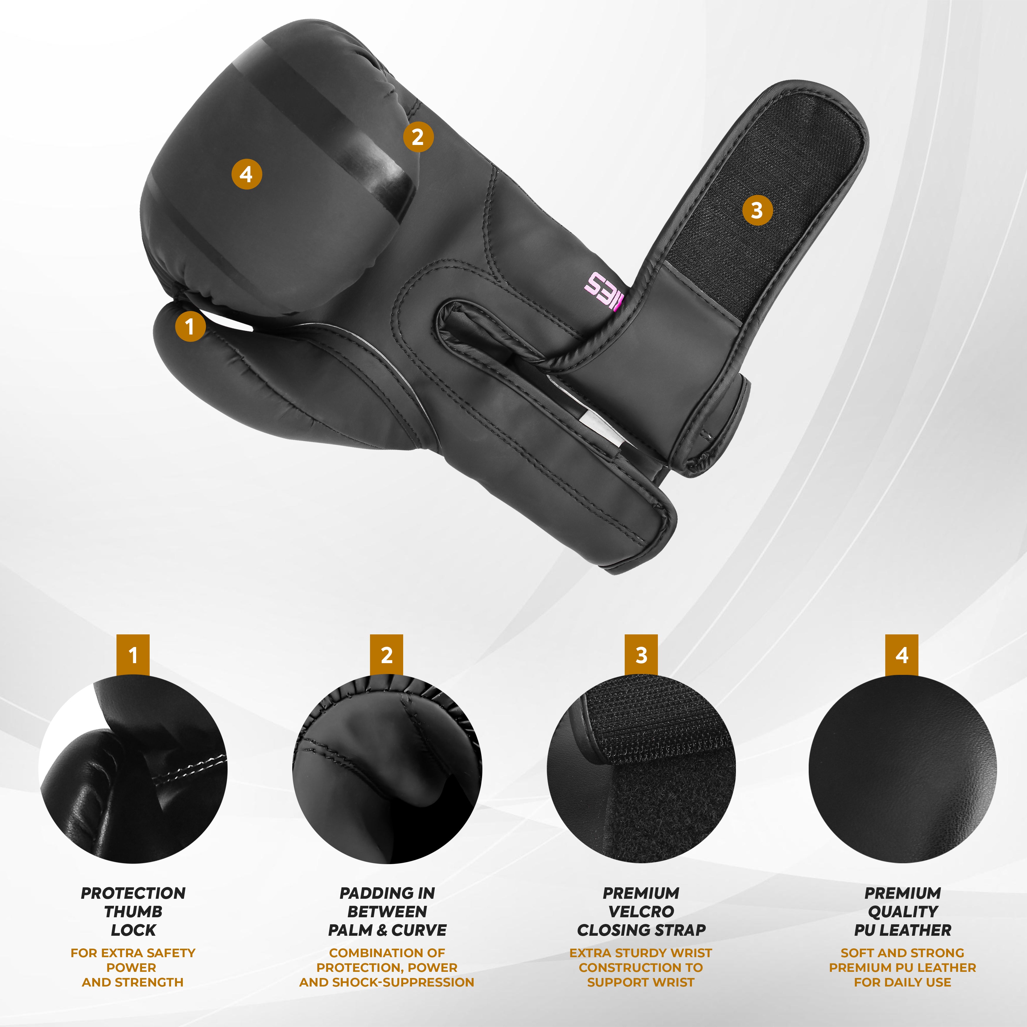 Kids Boxing Gloves Pink NOIR SERIES