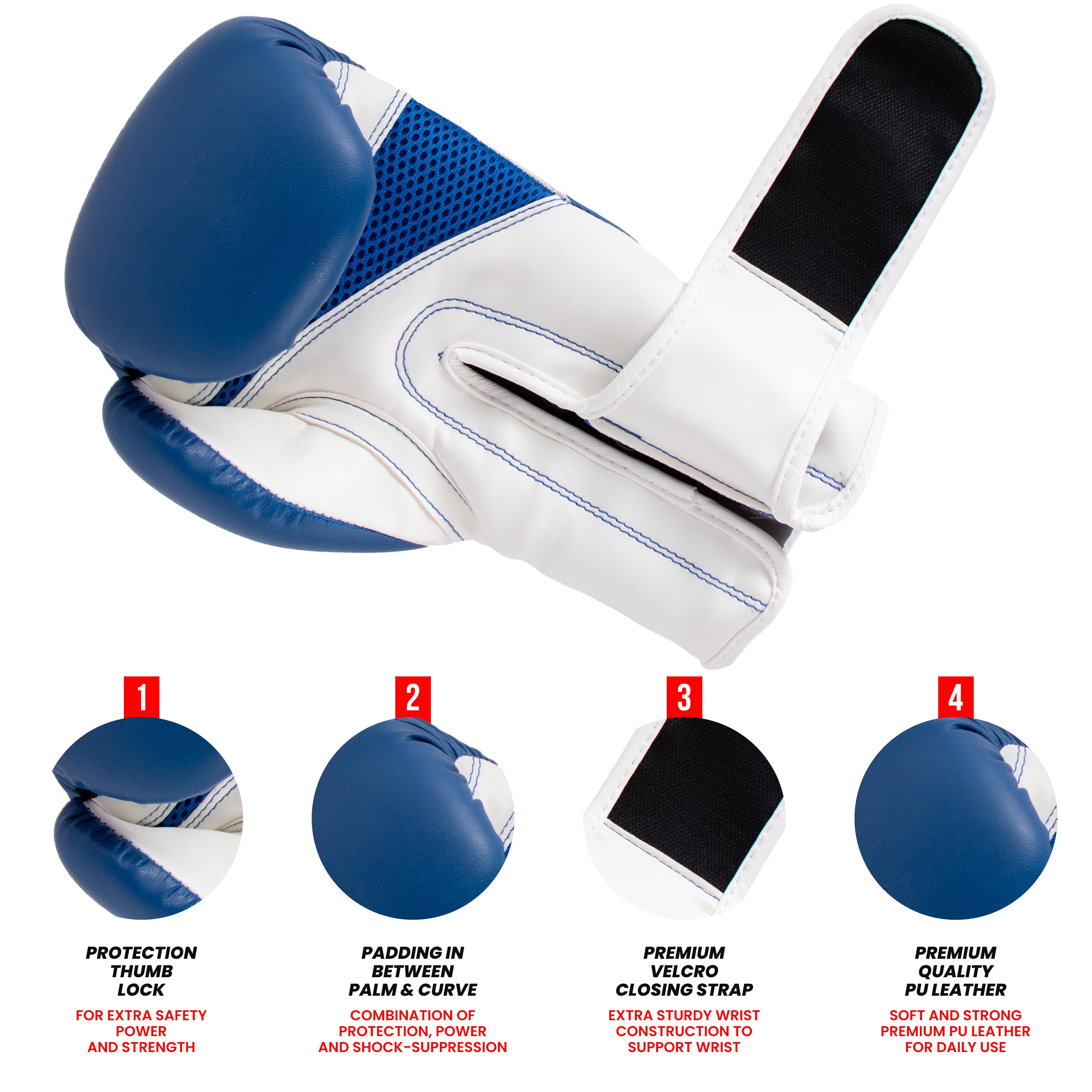 Kids Boxing Gloves Blue On Golden Pattern