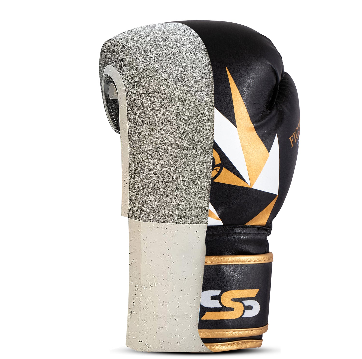 Kids Boxing Gloves Black On Golden Pattern